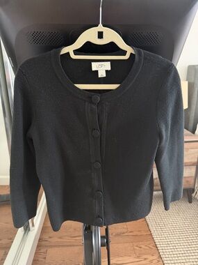 LOFT Black Rounded-Neck Button Cardigan